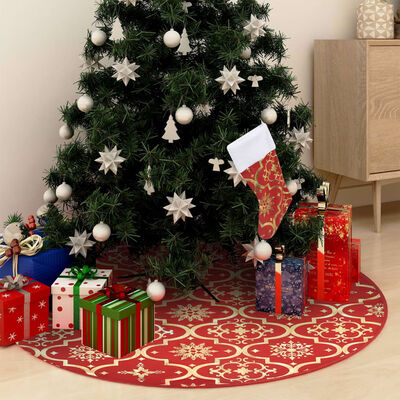 vidaXL Luxury Christmas Tree Skirt with Sock Red 3 ft Fabric