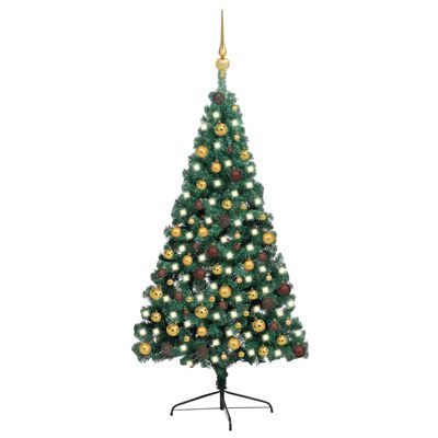 vidaXL Artificial Half Pre-lit Christmas Tree with Ball Set Green 82.7"