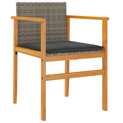 vidaXL Patio Chairs with Cushions 2 pcs Gray Poly Rattan&Solid Wood