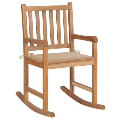 vidaXL Rocking Chair with Beige Cushion Solid Teak Wood