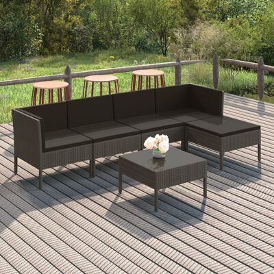 vidaXL 6 Piece Patio Lounge Set with Cushions Poly Rattan Gray