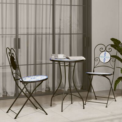 vidaXL Bistro Chairs Foldable 2 pcs Blue and White Ceramic