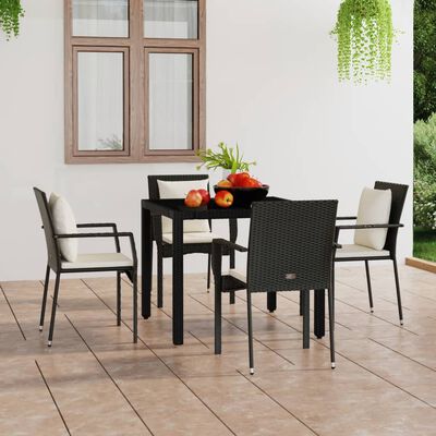 vidaXL Patio Chairs with Cushions 4 pcs Poly Rattan Black