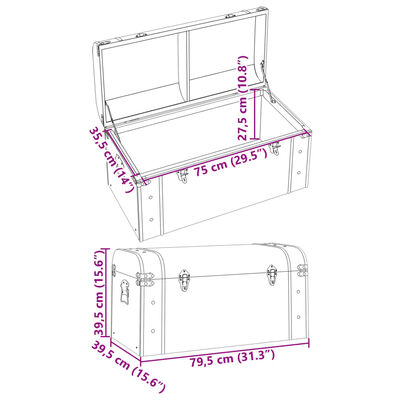 vidaXL Treasure Chest with Latches Dark Brown 31.3"x15.6"x15.6" Plywood