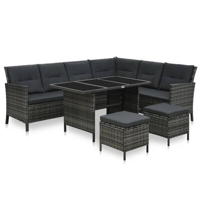 vidaXL 4 Piece Patio Lounge Set with Cushions Poly Rattan Gray