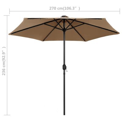 vidaXL Garden Parasol with LED Lights and Aluminum Pole 106.3" Taupe