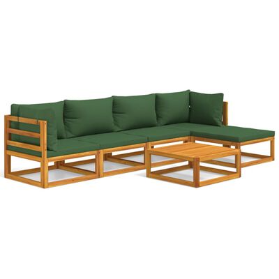 vidaXL 6 Piece Patio Lounge Set with Green Cushions Solid Wood