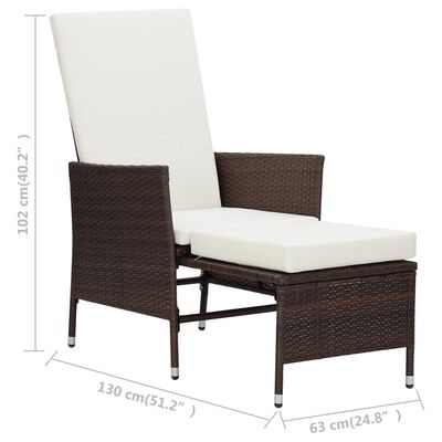 vidaXL 3 Piece Patio Lounge Set with Cushions Poly Rattan Brown