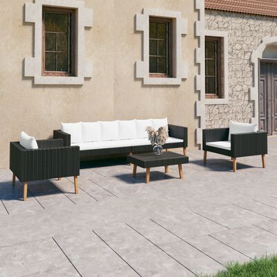 vidaXL 4 Piece Patio Lounge Set with Cushions Poly Rattan Black