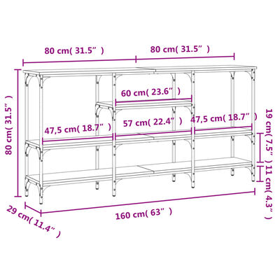 vidaXL Console Table Smoked Oak 63"x11.4"x31.5" Engineered Wood