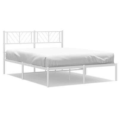 vidaXL Metal Bed Frame without Mattress with Headboard White 59.1"x78.7"