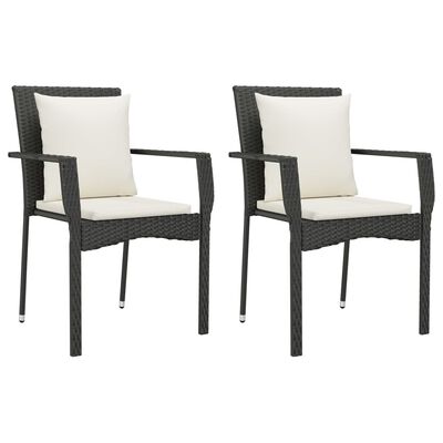 vidaXL 3 Piece Patio Dining Set with Cushions Black Poly Rattan