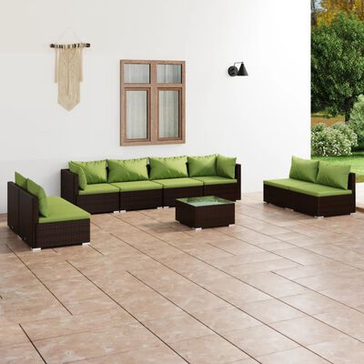 vidaXL 9 Piece Patio Lounge Set with Cushions Poly Rattan Brown