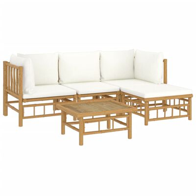 vidaXL 5 Piece Patio Lounge Set with Cream White Cushions Bamboo