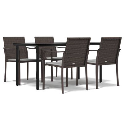 vidaXL 5 Piece Patio Dining Set with Cushions Poly Rattan and Steel