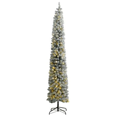 vidaXL Slim Christmas Tree 300 LEDs & Ball Set & Flocked Snow 106.3"