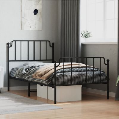 vidaXL Metal Bed Frame without Mattress with Footboard Black 39.4"x74.8"