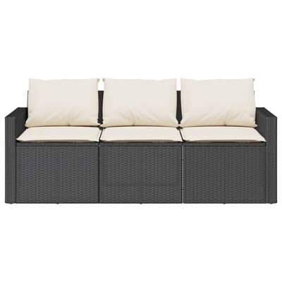 vidaXL Patio Sofa with Cushions 3-Seater Black Poly Rattan