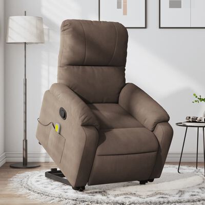 vidaXL Stand up Massage Recliner Chair Brown Microfiber Fabric