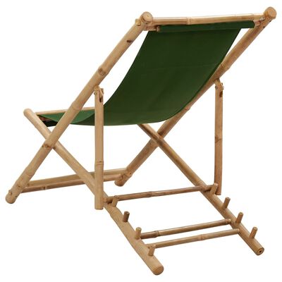 vidaXL Deck Chair Bamboo and Canvas Green