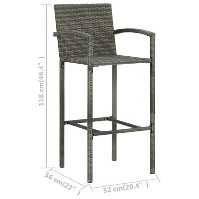 vidaXL 3 Piece Patio Bar Set Poly Rattan Gray