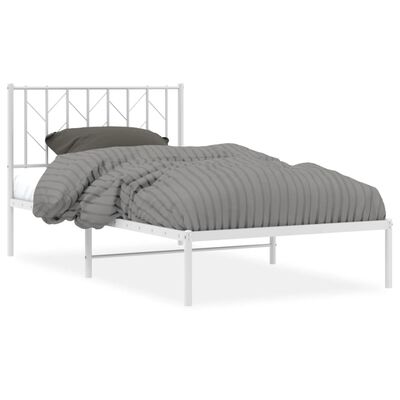 vidaXL Metal Bed Frame without Mattress with Headboard White 39.4"x78.7"