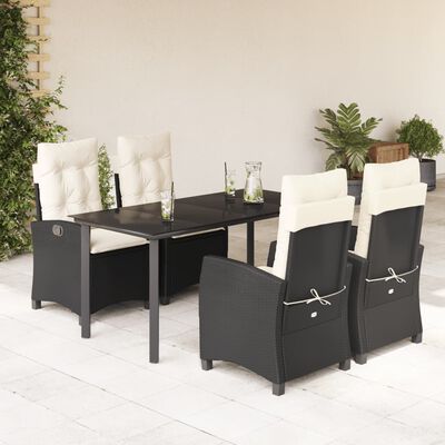 vidaXL 5 Piece Patio Dining Set with Cushions Black Poly Rattan