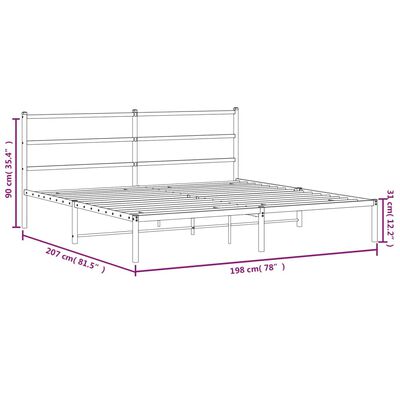 vidaXL Metal Bed Frame without Mattress with Headboard White 76"x79.9"