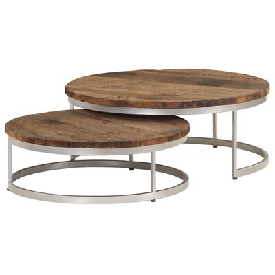 vidaXL Coffee Table Set 2 Pieces Reclaimed Wood and Steel