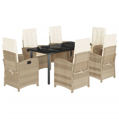 vidaXL 7 Piece Patio Dining Set with Cushions Beige Poly Rattan