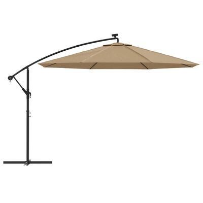 vidaXL Cantilever Garden Parasol with LED Lights and Metal Pole 137.8" Taupe