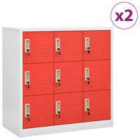 vidaXL Locker Cabinets 2 pcs Light Gray and Red 35.4"x17.7"x36.4" Steel