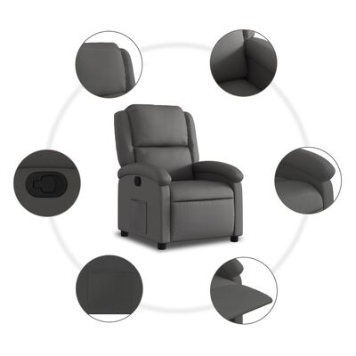 vidaXL Recliner Chair Gray Real Leather