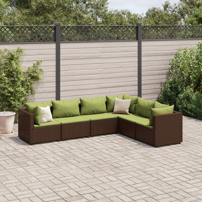 vidaXL 6 Piece Patio Lounge Set with Cushions Brown Poly Rattan