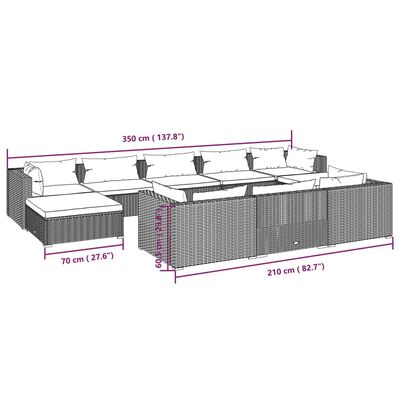 vidaXL 10 Piece Patio Lounge Set with Cushions Gray Poly Rattan