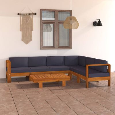 vidaXL 7 Piece Patio Lounge Set with Dark Gray Cushions Acacia Wood