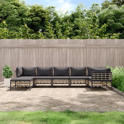 vidaXL 7 Piece Patio Lounge Set with Cushions Anthracite Poly Rattan