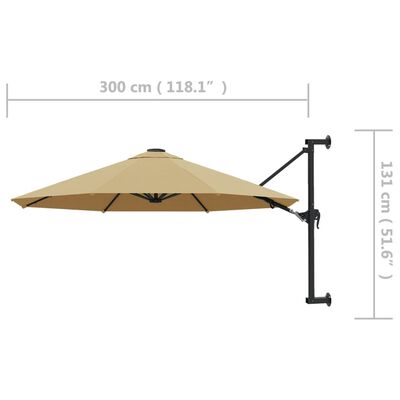 vidaXL Wall-Mounted Garden Parasol with Metal Pole 118.1" Taupe