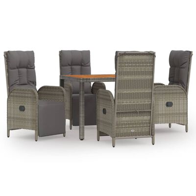 vidaXL 5 Piece Patio Dining Set with Cushions Gray Poly Rattan