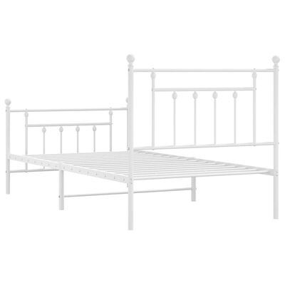 vidaXL Metal Bed Frame without Mattress with Footboard White 39.4"x74.8"