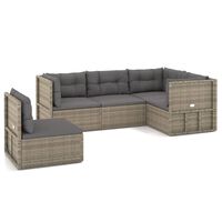 vidaXL 5 Piece Patio Lounge Set with Cushions Gray Poly Rattan