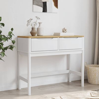 vidaXL Console Table FLORO White 35.2"x14.4"x28.7" Solid Wood Pine