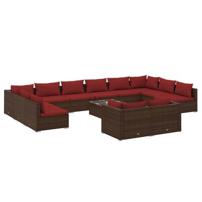 vidaXL 13 Piece Patio Lounge Set with Cushions Brown Poly Rattan