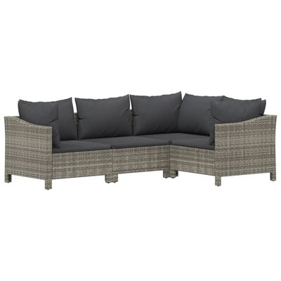 vidaXL 4 Piece Patio Lounge Set with Cushions Gray Poly Rattan