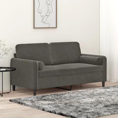 vidaXL 2-Seater Sofa with Pillows&Cushions Dark Gray 55.1" Velvet