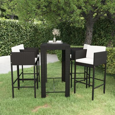 vidaXL 5 Piece Patio Bar Set with Cushions Poly Rattan Black