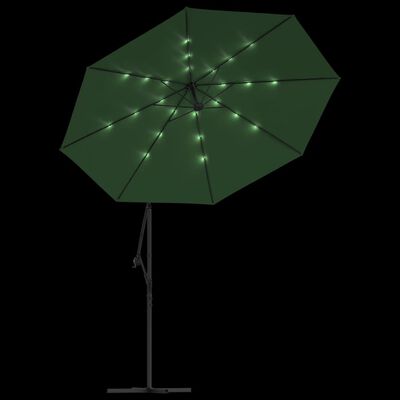 vidaXL Hanging Garden Parasol with LED Lighting 118.1" Green Metal Pole