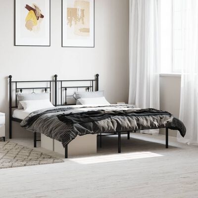 vidaXL Metal Bed Frame without Mattress with Headboard Black 59.1"x78.7"