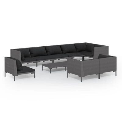 vidaXL 10 Piece Patio Lounge Set with Cushions Poly Rattan Dark Gray