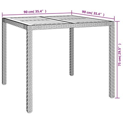 vidaXL Patio Table 35.4"x35.4"x29.5" Poly Rattan and Acacia Wood Black